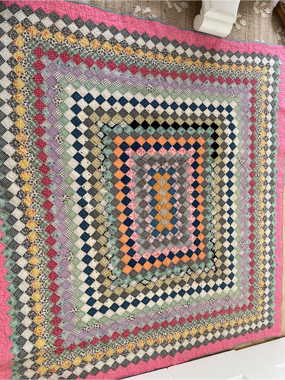 Handmade Primitive “Trip Around the World” Vintage Quilt